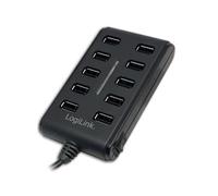 LogiLink UA0125 Hub USB 2.0 10 Ports 480 Mbit/s Indicateur LED Compatibilité Windows 98SE à 7 et macOS Dimensions 143x230x70mm