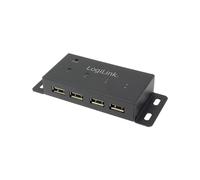 LogiLink UA0141A Hub USB 2.0 4 Ports 480 Mbit/s Boîtier Métal Noir, Alimentation Secteur 100-240V, 117x45x20mm, Compatible Windows/macOS