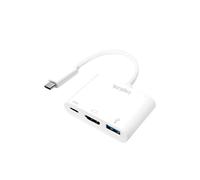 LogiLink UA0258 Adaptateur 0.14m 2xUSB-C vers HDMI & USB-A Blanc, Résolution 1920x1080, Dimensions 59.1x40.2x14.1mm, Câble 0.14m