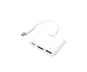 LogiLink UA0258 Adaptateur 0.14m 2xUSB-C vers HDMI & USB-A Blanc, Résolution 1920x1080, Dimensions 59.1x40.2x14.1mm, Câble 0.14m
