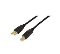 LogiLink Câble USB 2.0 UA0264 – USB A mâle vers USB B mâle, 10 m, noir, contacts dorés