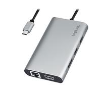 LogiLink UA0382 - Station d'accueil USB 3.2 (Gen 1) avec 8 Ports et PD (Power Delivery) 100 W, 1 Port USB-C (PD), 2 Ports USB 3.0, 2 Ports USB 2.0, 1 Port HDMI, 1 Port DisplayPort, 1 RJ45, Argent