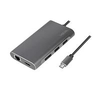 LogiLink UA0382 - Station d'accueil USB 3.2 (Gen 1) avec 8 Ports et PD (Power Delivery) 100 W, 1 Port USB-C (PD), 2 Ports USB 3.0, 2 Ports USB 2.0, 1 Port HDMI, 1 Port DisplayPort, 1 RJ45, Argent
