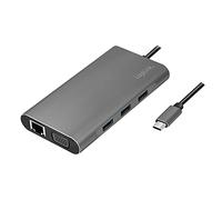 Logilink UA0383 Station d'accueil USB 3.2 (Gen 1) avec 10 Ports et PD (Power Delivery) 100 W, 1 USB-C (PD) / 3 USB 3.0/1 HDMI / 1 VGA / 1 RJ45 / 1 microSD / 1 SD / 1 Audio 3,5 mm Argenté