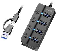 LogiLink UA0419 Hub USB 4 ports USB-A USB 3.2 Gen1 5 GBit/s avec fiche mâle USB-C noir UA0419
