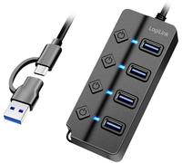 LogiLink UA0419 Hub USB 4 ports USB-A USB 3.2 Gen1 5 GBit/s avec fiche mâle USB-C noir UA0419
