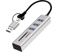 LogiLink Hub USB UA0445 - 3 ports USB-A, SDHC et microSDHC, USB 3.0 5 Gbit/s, aluminium