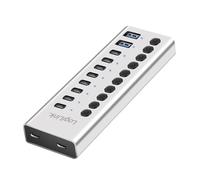 LogiLink UA0448 Hub USB 3.2 Gen1 avec 10 Ports et câble/Adaptateur, USB Type A et USB Type C, Interrupteur Marche/arrêt, Aluminium