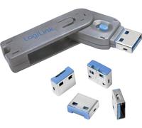 LogiLink Verrouillage de port USB USB PORT LOCK, 1 KEY + 4 LOCKS jeu de 4 argent, bleu avec 1 clé AU0043