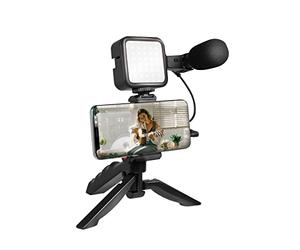 LogiLink Vlogger Kit 36 LED avec Microphone et trépied pour Smartphones de 4,7 à 7" Noir