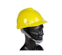 Logique Casque de chantier jaune 350 g, ourlet textile, jugulaire avec protège-menton, protection contre les chocs, perforations, accidents, DPI ouvrier, en entrepôt, atelier de construction, industrie, chantier