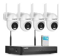 Logisaf 5MP Kit Camera Surveillance Exterieure, 10CH Vidéosurveillance | 4X 360° WiFi Caméra et 1TB HDD NVR avec Enregistrement 24/7, Suivi Automatique, Vision Nocturne Couleur, Audio Bidirectionne