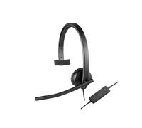Logitech 981-000571 Casque Mono Filaire USB Type-A Noir : Microphone Anti-Parasite, DSP, Bandeau Rembourré, Oreillettes Similicuir, 31.5-20000 Hz