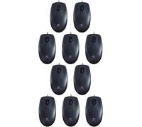Logitech B100 Lot de 10 souris filaires USB avec capteur optique 800 DPI 3 boutons pour gauchers et droitiers PC/Mac Noir