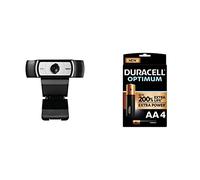 Logitech C930e Business Webcam, Appel Vidéo Full HD 1080p/30ips, Correction/Mise au Point Automatiques, Zoom 4X + Duracell - Nouveau Piles alcalines AA Optimum, 1.5 V LR6 MX1500, Paquet de 4