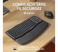 Logitech Wave Keys for Business, Clavier Ergonomique sans Fil avec Repose-Poignets rembourré, Technologie Logi Bolt sécurisée, Bluetooth, Windows/Mac/Chrome/Linux, Clavier FRA AZERTY, Graphite