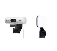 Logitech Litra Glow Premium Lumière LED Streaming avec TrueSoft + Brio 500 Webcam HD avec Expo Auto, Cadrage Auto, Mode ’Show’, Compatible Microsoft Teams, Google Meet, Zoom - PC/Mac - Blanc