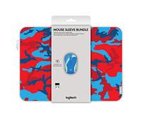Logitech Mini souris sans fil M187 et pochette de 35,6 cm - Rouge/bleu camouflage