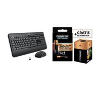 Logitech MK540 Combo Advanced Clavier et Souris sans Fil pour Windows, Clavier Allemand QWERTZ - Noir + Duracell - Nouveau Piles alcalines AA Optimum, 1.5 V LR6 MX1500, Paquet de 4