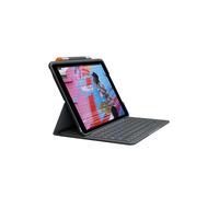 Logitech Slim Folio Graphite - Clavier AZERTY Bluetooth LE pour iPad (7ème/8ème génération) - Touches 1.7cm, course 1.5mm, autonomie 3 ans, rangement stylo.