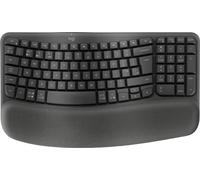 Logitech Wave Keys for Business, Clavier Ergonomique sans Fil avec Repose-Poignets rembourré - Graphite, Clavier Anglais QWERTY