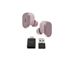 Logitech Zone True Wireless Rose - Écouteurs Bluetooth 5.0 IP68, ANC Hybride, 6 Micros Beamforming, Autonomie 10h, USB Unifying + Audio