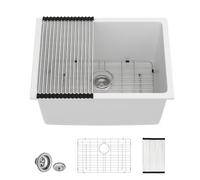 Logmey Évier à linge encastrable blanc 61 cm | Éviers de buanderie de 30,5 cm de profondeur 61 x 45,7 x 30,5 cm en granit composite pour usage domestique et commercial