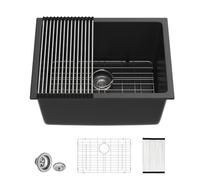 Logmey Évier à linge encastrable noir de 61 cm | Éviers de buanderie de 30,5 cm de profondeur 61 x 45,7 x 30,5 cm en granit composite pour usage domestique et commercial