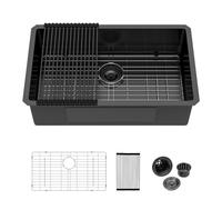 Logmey Évier de cuisine encastrable 30" noir mat | Évier à encastrer en acier inoxydable de calibre 16 fait à la main Nano PVD Noir 76,2 x 48,3 x 23,9 cm