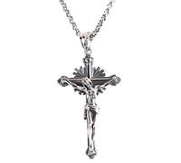 LOGMOR Rétro Vintage Grand 925 Sterling Silver Jesus Christ Crucifix Croix Pendentif Collier for Hommes Femmes 50cm Chaîne (Color : Silver Pendant with Chain)