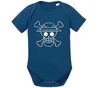 Logo Bruch One bébé Piece Luffy Coton Bio Proverbes Barboteuses Garçons et Filles 0-12, Größe2:74/7-9 Mois, Baby:Bleu foncé