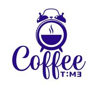 logo de l'heure du café avec une combinaison d'une tasse de café, d'une alarme et d'un beau lettrage, c'est bien Stickers muraux 54.6x56.6cm Plusieurs tailles disponibles Bleu foncé