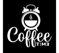 logo de l'heure du café avec une combinaison d'une tasse de café, d'une alarme et d'un beau lettrage, c'est bien Stickers muraux en PVC 42x43.5cm Embellissement mural Blanc