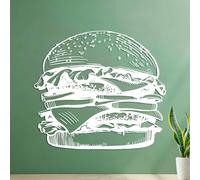 Logo de restauration rapide Hamburger Nourriture rapide et savoureuse Café-restaurant Burger frais Décorations murales en vinyle Amovible sans laisser de colle 35x39cm Blanc
