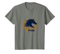 Logo d'étalon Audacieux Mustang Pride School Spirit T-Shirt, Enfant, Vert Kaki chiné, 3 Ans