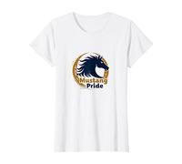 Logo d'étalon Audacieux Mustang Pride School Spirit T-Shirt, Femme, Blanc, L