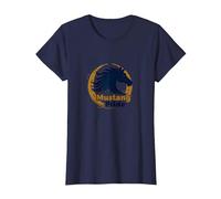 Logo d'étalon Audacieux Mustang Pride School Spirit T-Shirt, Femme, Bleu Marine, S