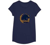 Logo d'étalon Audacieux Mustang Pride School Spirit T-Shirt, Fille, Bleu Marine, L