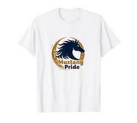 Logo d'étalon Audacieux Mustang Pride School Spirit T-Shirt, Homme, Blanc, 6XL