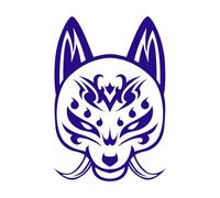 logo du samouraï Kit'sune et de la tête de loup japonais Peintures murales et stickers muraux en vinyle 57.6x84.5cm Installation facile Bleu foncé