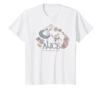 Logo floral Disney Alice au pays des merveilles avec lapin et Alice T-Shirt, Enfant, Blanc, 6 ans