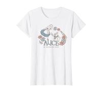 Logo floral Disney Alice au pays des merveilles avec lapin et Alice T-Shirt, Femme, Blanc, XS