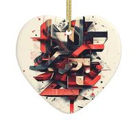 Logo Lettres Imprimées Ornement de Noël en Céramique - 7,4 cm - Parfait pour les rebords de fenêtre, les cheminées et les salons. Décoration de maison de vacances.