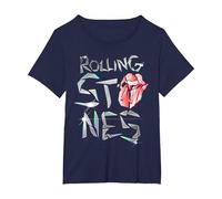 Logo Officiel The Rolling Stones Glass T-Shirt, Femme Grandes Tailles, Bleu Marine, 1X