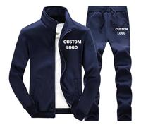 Logo Personnalisé Hommes Survêtement Texte/Image Imprimé Cardigan À Fermeture Éclair et Pantalons De Survêtement 2 Pièces Ensemble Veste Sweat-Shirt Décontracté Costume De Jogging Color1,XXL