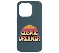 Logo rétro Cosmic Dreamer au Coucher du Soleil, Style Vintage Coque pour iPhone 15 Pro