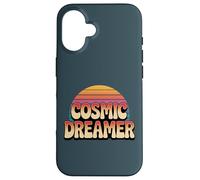 Logo rétro Cosmic Dreamer au Coucher du Soleil, Style Vintage Coque pour iPhone 16
