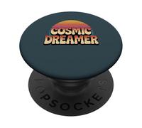 Logo rétro Cosmic Dreamer au Coucher du Soleil, Style Vintage PopSockets PopGrip Adhésif