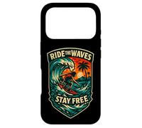 Logo Ride The Waves Stay Free Surf Crest Graphic Coque pour iPhone 17 Pro
