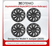 【Logo Tesla Offert】4PCS Cache Jante Premium Pour Tesla Model Y Juniper (2025-2026) 19 Pouces Cache Jantes Noir Mat Style Cyclone avec Centre Lisse Couverture Complète Couverture Protectrice Exclusivem